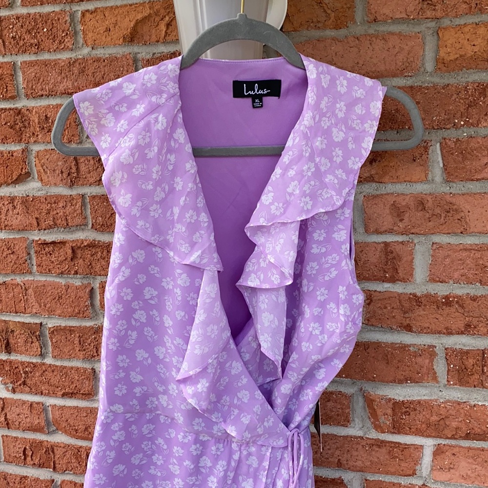 NEW Lavender Floral Print Ruffled Wrap Midi